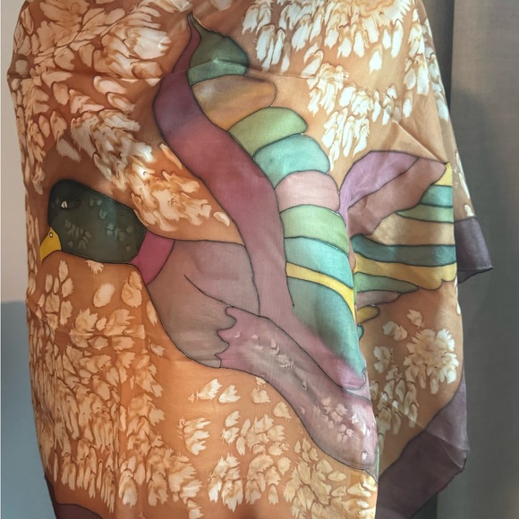 Scarf with Duck perhaps Silkscreen Marked Cis 36” Square Muted Shades of Brown - Picture 2 of 4